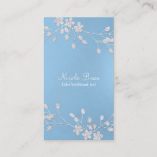 Cartão De Visita Ramo Floral Branco Inverno Azul Elegante Chic