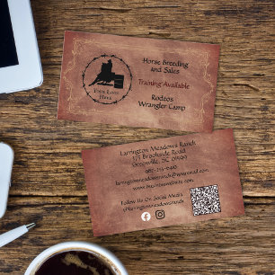 Cartão De Visita Rancho de Cavalos Western Seu Logotipo Código QR