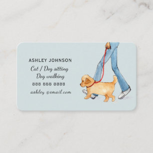 Cartão De Visita Rapariga andando de cão azul, caminhando de cão