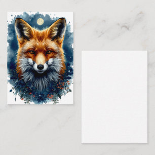Cartão De Visita Raposa Aquarela Lua Floresta Animal Estética