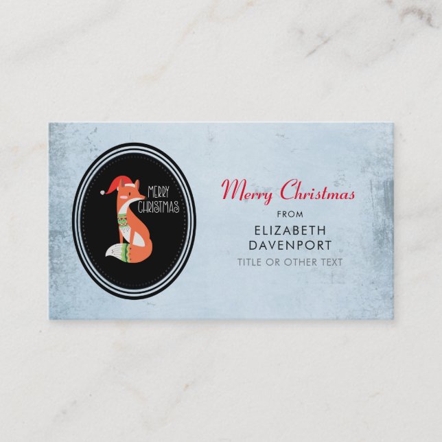 Cartão De Visita Raposa-branca no chapéu de Natal no Fundo da Vinta (Frente)