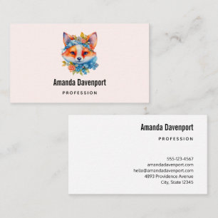 Cartão De Visita Raposa de Laranja Coca-branca com Coroa Floral