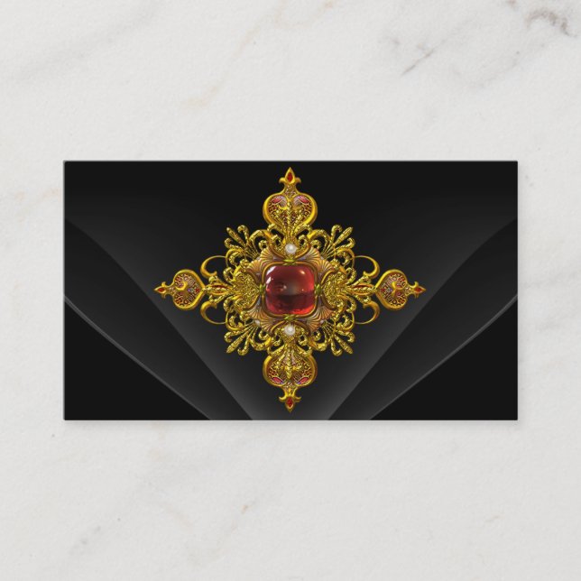 Cartão De Visita Real Elegante Dourado Rich Red Black Ornamentado J (Frente)