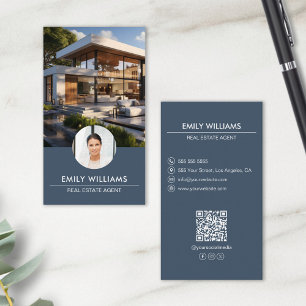 Cartão De Visita Real Estate Blue Photo QR Code Mídia social