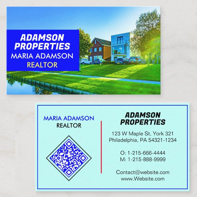 Cartão De Visita Real Estate QR Visitando Imagem Layout House Realt (commercial real estate business card​)