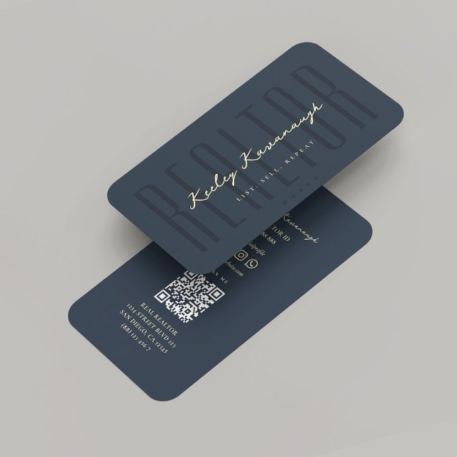 Cartão De Visita Real Imobiliário Moderno Azul Escuro Dourado (Modern Realtor Real Estate Agent Dark Blue Gold Business Card
)