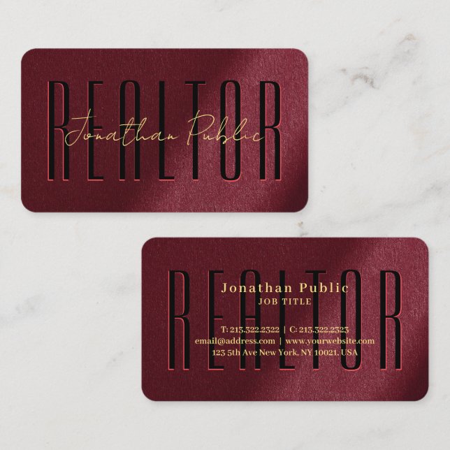 Cartão De Visita Realetor de Nome de Script Manuscrito Dourado Eleg (Frente/Verso)