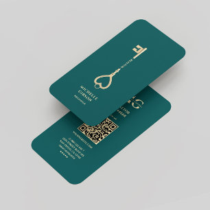 Cartão De Visita Realtor Dark Teal Dourado Monograma Moderno