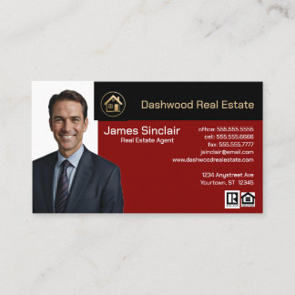 Cartão De Visita Realtor de Fotos Blocos de Cor Vermelha e Preta