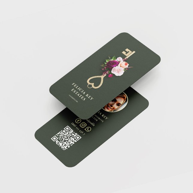 Cartão De Visita Realtor do Agente Imobiliário Floral Elegante (Criador carregado)