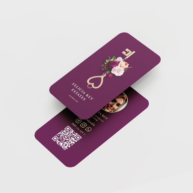 Cartão De Visita Realtor do Agente Imobiliário Floral Elegante (Criador carregado)