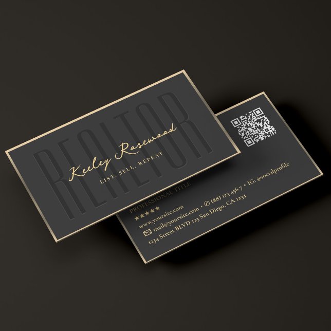 Cartão De Visita Realtor Elegant Black Frame Modern (Realtor Elegant Black Gold Frame Modern Business Card
)