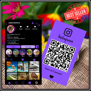 Cartão De Visita Realtor Instagram Real Estate Agent Purple QR