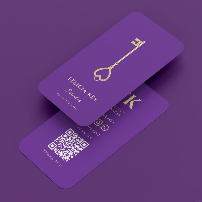 Cartão De Visita Realtor Key Imobiliário Hipoteca Roxo Real (Realtor Key Real Estate Mortgage Royal Purple Business Card
)