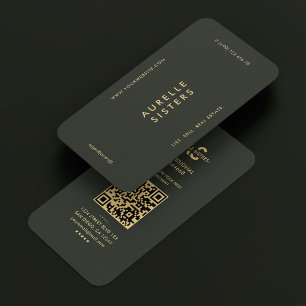 Cartão De Visita Realtor Moderno Monograma Verde Escuro Simples QR