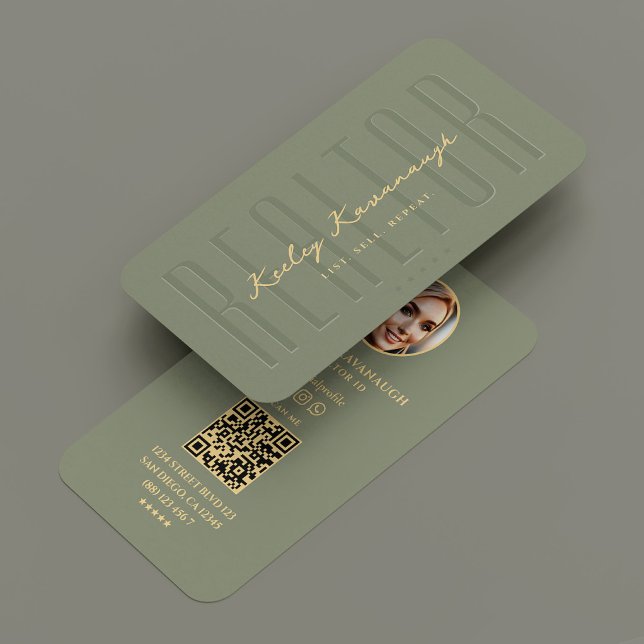 Cartão De Visita Realtor Notary Mortgauge Foto Sage Green Modern (Realtor Notary Mortgage Photo Sage Green Modern Business Card
)