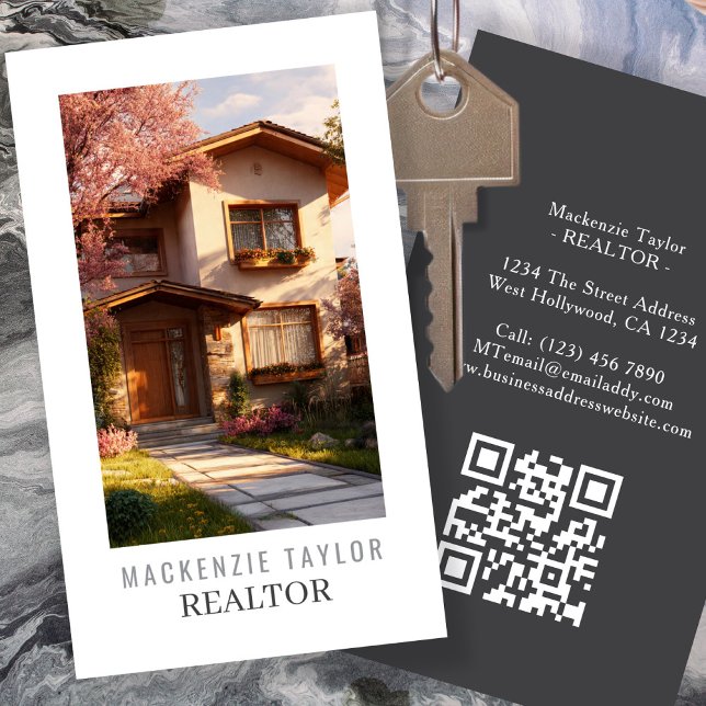 Cartão De Visita Realtor Photo Professional Personalized QR Code (Realtor Photo Professional Personalized QR Code Business Card by Ricaso. Real estate seller cards)