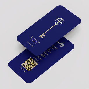 Cartão De Visita Realtor Real Estate Royal Blue Gold Key Luxury