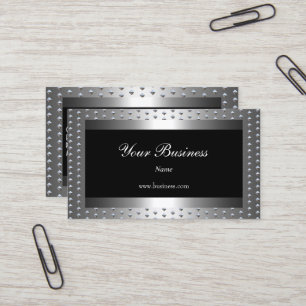 Cartão De Visita Rebites Prata Metal Preto Elegante Sofisticado