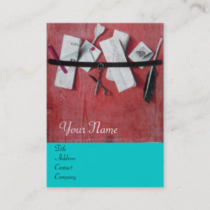 Cartão De Visita RECIPIENTE DE MADEIRA MONOGRAMA, VERMELHO azul