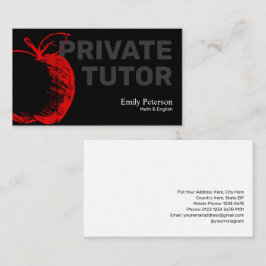 Cartão De Visita Red Apple Sketch Private Tutor Modern Black