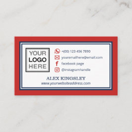 Cartão De Visita Red Blue Border Your Logo Social Media Icons