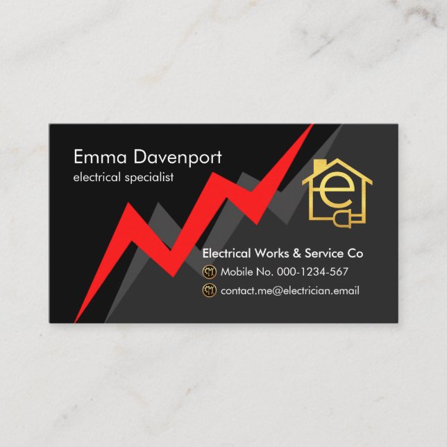 Cartão De Visita Red Electric Lightning Power Bolt (Frente)