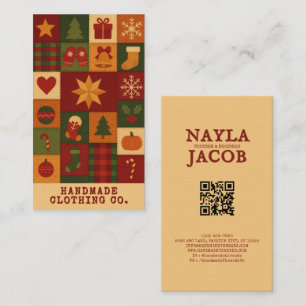 Cartão De Visita Red Green Patchwork Quilt Rustic Farmhouse Floral