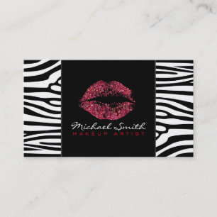 Cartão De Visita Red Lábios Makeup Artis Modern Zebra Skin #9