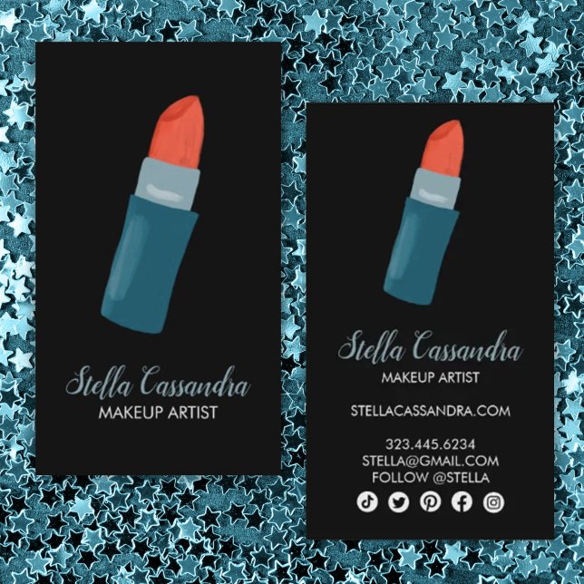 Cartão De Visita Red Lipstick Makeup Artist Beauty Salon Skincare (Criador carregado)