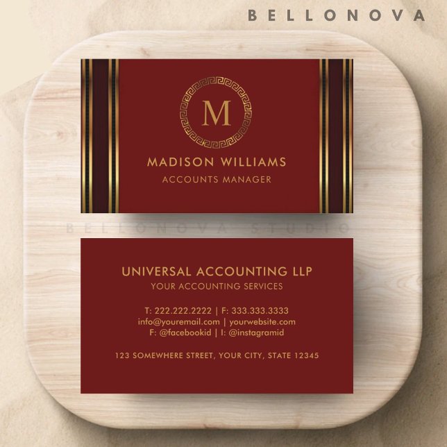 Cartão De Visita Red Maroon Dourado personalizável (Customizable Red Maroon Gold Professional Business Card)