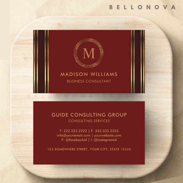 Cartão De Visita Red Maroon Dourado personalizável (Customizable Red Maroon Gold Professional Business Card)
