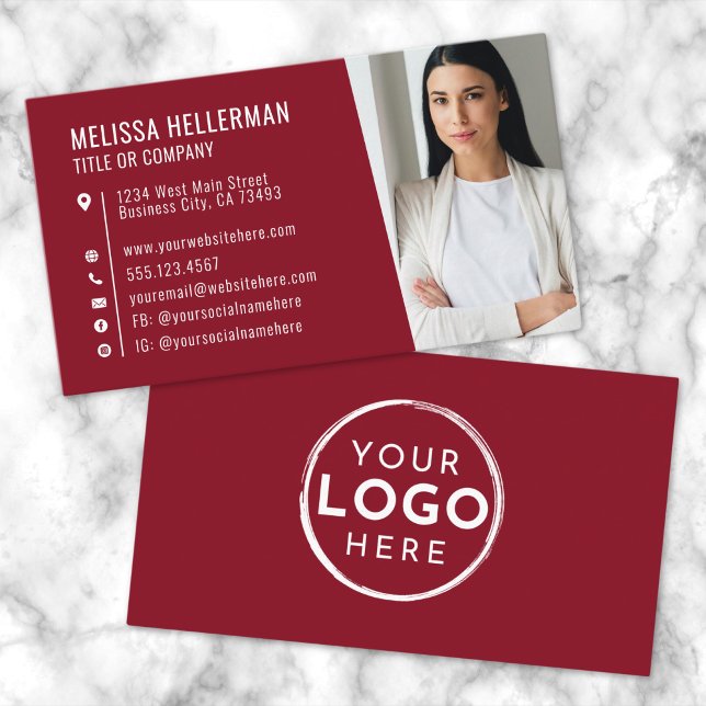 Cartão De Visita Red Modern Photo Logo Professional (Red Modern Photo Logo Professional Business Card )