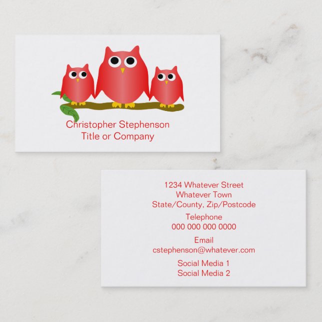 Cartão De Visita Red Owls Design (Frente/Verso)