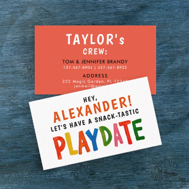 Cartão De Visita Red Playdate Kid Modern Colorida Divertida (Criador carregado)