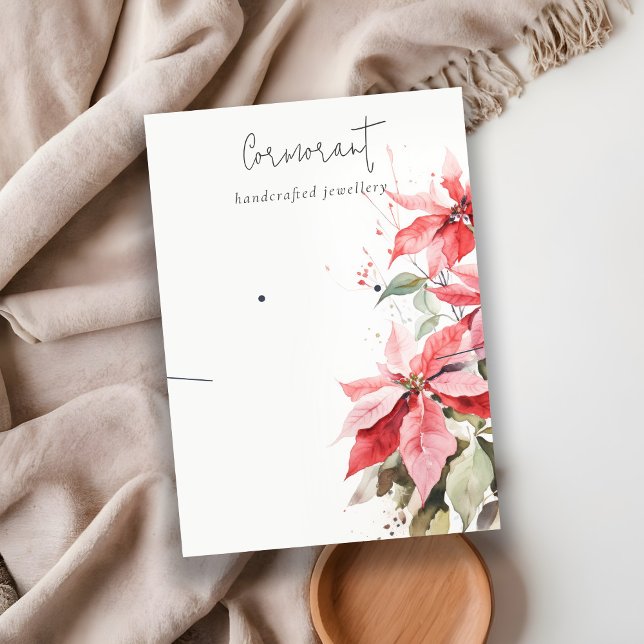 Cartão De Visita Red Poinsettia Florals Ouvindo Colar Colar (Criador carregado)