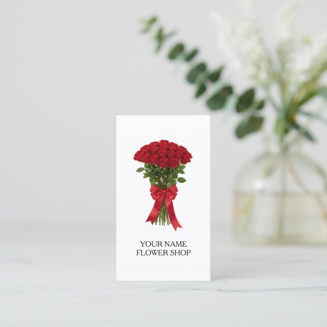 Cartão De Visita Red roses flower bouquet florist business cards (Em pé/Frente)
