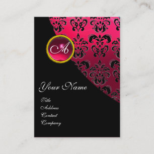 Cartão De Visita RED RUBY DAMASK MONOGRAM, Fúcsia