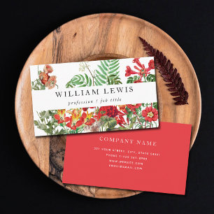 Cartão De Visita Red Watercolor Floral & Greenery Professional