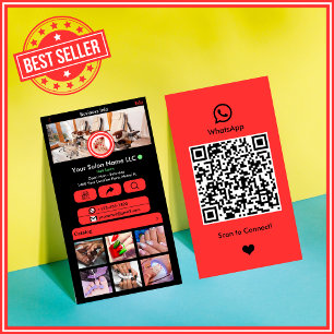 Cartão De Visita Red WhatsApp Salão de Unhas QR Mídia Social