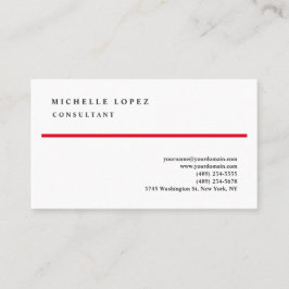 Cartão De Visita Red White Classic Elegant Plain Professional