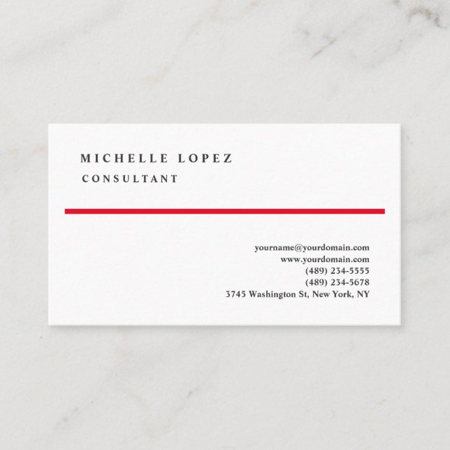 Cartão De Visita Red White Classic Elegant Plain Professional (Frente)