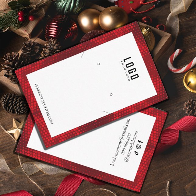 Cartão De Visita Red White Frame, brincos de colar moderno (#zazzlemade #Christmas #happynewyear #fauxred #redandwhite #earringsdisplaycard #hotred #socialmedia)