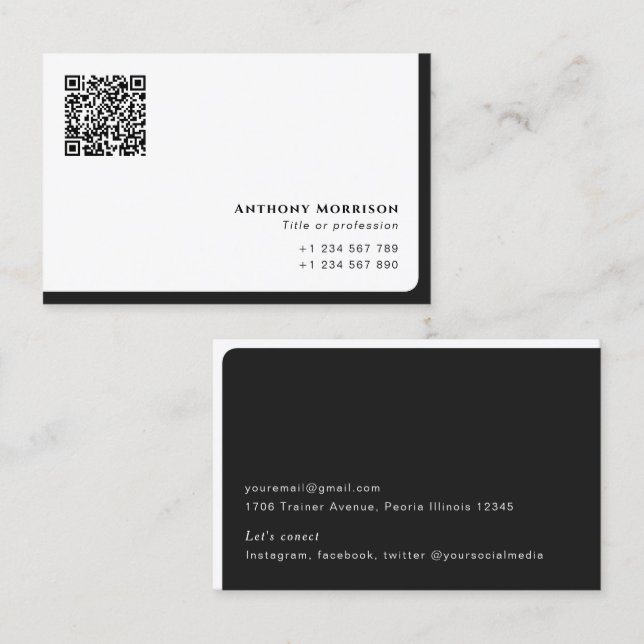 Cartão De Visita Rede de código QR simples moderna pessoal (Frente/Verso)