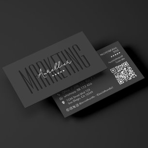 Cartão De Visita Rede de Marketing Mínimo QR Preto e Branco