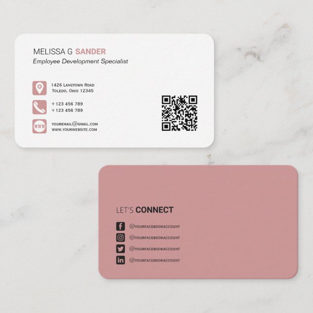 Cartão De Visita Rede de mídia social com código QR profissional Bu (Frente/Verso)