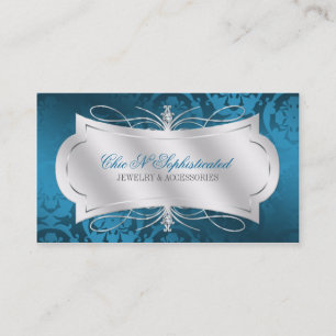 Cartão De Visita Redemoinho azul pródigo do damasco do diamante
