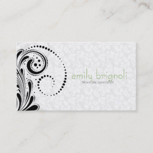 Cartão De Visita Redemoinho floral elegante branco e preto