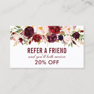 Cartão De Visita Referência floral da aguarela elegante de Borgonh