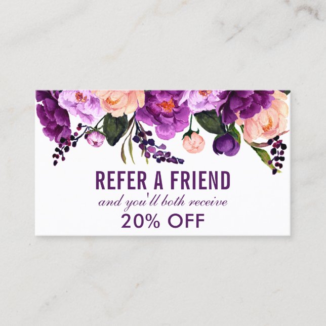 Cartão De Visita Referência floral ultravioleta roxa elegante (Frente)
